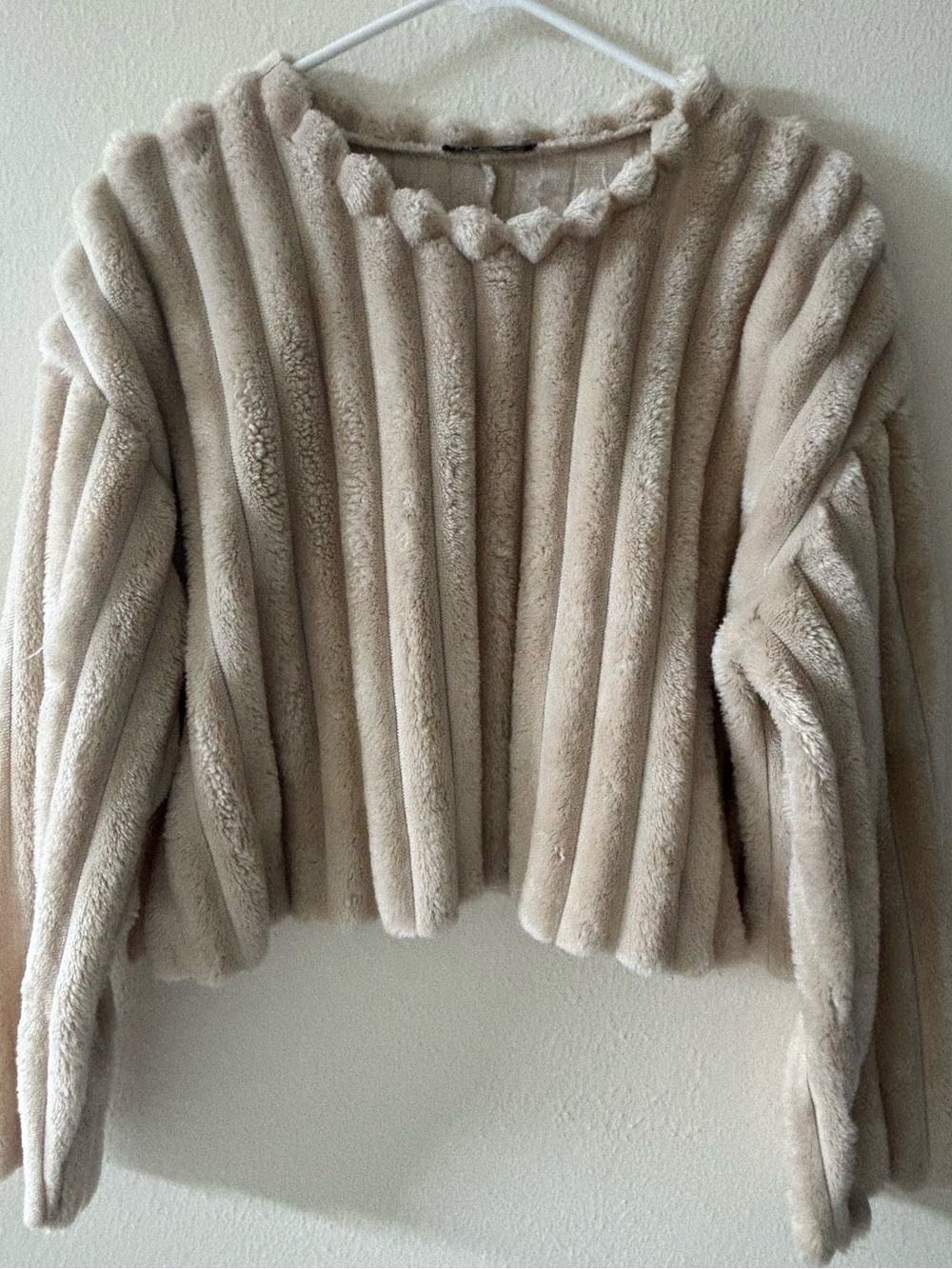 Zara Cream Faux Fur Cropped Top